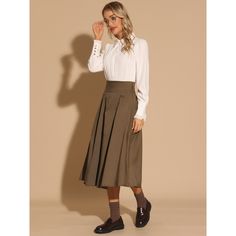 The elegant A-line swing flare drape silhouette skirt gives you a reliable cozy all-around year. Made with soft fabric, this skirt ensures all-day comfort without compromising on style. This perfectly pleated A-Line skirt features vintage plaid patterns that add irresistible preppy style. Great to be paired with casual shoes, high heels, a jacket, a blazer, and so on. Please refer to the size measurement in the last item picture before ordering. Solid Wide Hem Lined Skirt, Solid Color Skirt With Wide Hem And Lining, Flared Maxi Skirt For Fall Office Wear, Fall Flared Skirt With Pleated Waist, Elegant Bottoms With Lined Skirt And Wide Hem, Chic Maxi Skirt With Lined Wide Hem, Chic Flowy Skirt With Wide Hem, Elegant Pleated Fit And Flare Skirt, Elegant Fit And Flare Pleated Skirt