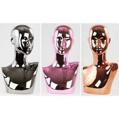 MN-442 Chrome Female Abstract Mannequin Head Display with Pierced Ears – DisplayImporter Head Display, Mannequin Display, Earring Hanger, Female Mannequin, Mannequin Head, Large Necklace, Tiffany Jewelry, Mannequin Heads, Gold Chrome