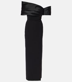 Alexis satin-trimmed maxi dress in black - Solace London | Mytheresa Pre-draped Satin Maxi Dress, Lined Satin Midi Dress Of Maxi Length, Evening Satin Maxi Gown, Satin Evening Gown In Maxi Length, Black Pre-draped Satin Dress, Elegant Full-length Satin Maxi Dress, Luxury Fitted Full Length Maxi Dress, Sleek Satin Maxi Dress For Formal Occasion, Sleek Silk Floor-length Evening Dress