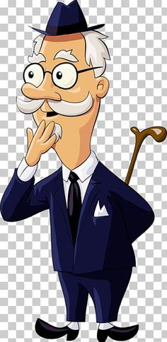 an old man in a suit and tie with a cane, cartoon character png clipart