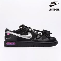 Off-White x Nike Dunk Low The 'Lot 50 of 50' Black Metallic Silver-DM1602-001-Sale Online Nike Women Black White, Custom Sneakers Nike Black, Womens Nike Sneakers Black And White, Nike 20-80 Euro, Nike 3/4 Top Shoes Black And White, Nike Dunks Low Black White, Best Nike Dunks Low, Nike Y2k Sneakers, Black Nike Shoes Dunks