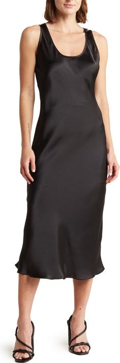 TASH AND SOPHIE Satin U-Neck Dress | Nordstromrack Solid Satin Midi Dress For Date Night, A-line Satin Midi Dress In Bias Cut, Satin Knee-length Bias Cut Dress, A-line Midi Dress For Party With Bias Cut, Satin Midi Length Slip Dress, Party A-line Midi Dress With Bias Cut, Satin Bias Cut Knee-length Dress, Midi Length Satin Slip Dress, Sleek Formal Midi Length Slip Dress