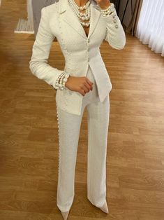 Elegant Lapel Collar Regular Fit Blazer | stylewe Outfit Elegantes, Pant Suits For Women, Fest Outfits, Stylish Work Attire, White Cross, Woman Suit Fashion, Pantsuits For Women, Stylish Work Outfits, Elegantes Outfit