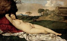 a painting of a naked woman laying on the ground