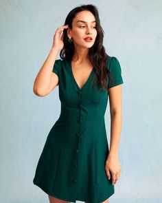 The Dark Green V Neck Button-up Shirt Mini Dress - V Neck, Short Sleeve A Line Dresses - Dark Green,Black,Pink - Dresses | RIHOAS Button Up Mini Dress, Shirt Mini Dress, Black And Pink Dress, Dark Green Dress, Pink Dresses, Short Sleeve Mini Dress, Short Jeans, Mini Shirt Dress, Midi Maxi Dress