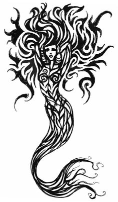 a black and white drawing of a mermaid