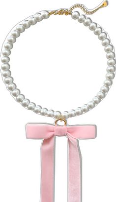 Pink Ribbon Wedding Jewelry, Elegant White Jewelry With Pink Bow, White Ribbon Necklace For Gift, White Pearl Jewelry With Ribbon, White Jewelry With Pink Bow For Party, White Pearl Jewelry With Ribbon Detail, White Party Jewelry With Pink Bow, Party Jewelry With Pink Bow In White, Valentine's Day Pink Pearl Necklace