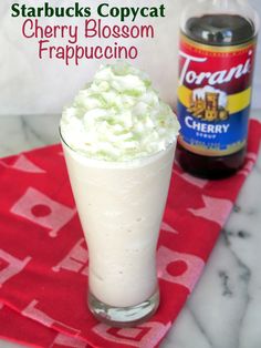 starbucks copycat cherry blossom frappuccino drink with whipped cream on the top