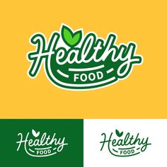 the logo for healthy food is shown in green and yellow colors, with an image of a