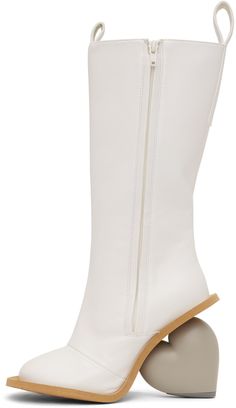 Calf-high buffed faux-leather boots in white. · Pull-loops at collar · Zip closure at inner side · Logo embossed at heel tab · Sculptural heel with rubber injection · Neolite foam rubber sole · Heel: H3.75 Supplier color: White/Grey White High Ankle Boots With Sculpted Heel, White Pointed Toe Platform Boots In Faux Leather, Modern White Heeled Boots With Sculpted Heel, Elegant White Leather Platform Boots, White High Heel Faux Leather Boots, White Faux Leather High Heeled Boots, Modern White Pointed Toe Boots, White Ankle Boots With Sculpted Heel, White Platform Boots With Pointed Toe And Reinforced Heel