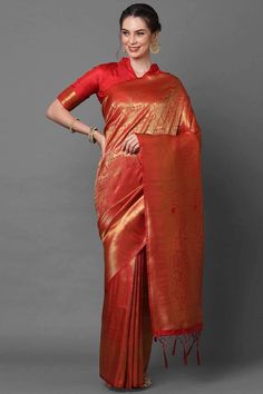 Lasted Traditional Wear Sarees Red Pre-draped Saree With Pallu For Eid, Semi-stitched Saree With Unstitched Blouse For Rituals, Festive Red Pre-draped Saree With Pallu, Elegant Red Pre-draped Saree For Puja, Art Silk Pre-draped Saree With Pallu For Rituals, Red Art Silk Pre-draped Saree With Self Design, Bollywood Style Red Pre-draped Saree With Self Design, Red Paithani Silk Pre-draped Saree With Pallu, Red Paithani Silk Pre-draped Saree With Unstitched Blouse