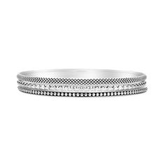 Three sterling silver round bangles join to form this versatile bracelet. Two bangles of Caviar beading and one with a sugarloaf motif. Lagos Jewelry, Sculptural Jewelry, Bangle Set, Engraved Items, Bracelet Sizes, Precious Metals, Cuff Bracelets, Beading, Silver Bracelet