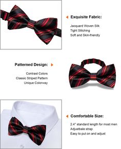 Including: 1 Bowtie+1 Packing Box Material: Feel Soft & Easy care, Quality all guaranteed, which is must-have accessory for any successful men. Bowtie Size: length x width: 4.72" x 2.36” (12cm x 6cm) Occasion: Daily Dress, Cocktail Party, Business, Office, Meeting, Birthday, Wedding, Engagement, Ball Party, Birthday Present, Decent holiday gifts. Elegant Black Summer Ties, Fitted Tuxedo With Ties For Black-tie Events, Black Bow Tie With Butterfly Knot For Business, Black Butterfly Knot Bow Tie For Business, Black Butterfly Knot Bow Tie, Fitted Red Bow Tie For Black Tie Events, Red Bow Standard Bow Tie For Party, Red Bow Tie For Party, Red Bow With Butterfly Knot For Party