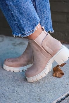 Rita Clay Bootie Fall Footwear, Chunk Heel, Dressy Boots, Fall Winter Shoes, Fall Booties, Slip On Boots, Stylish Boots, Gym Shoes, Suede Fabric