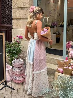 Momyknows Pink Lace Floral Backless Tie Ruffle Photoshoot Gender Reveal Baby Shower Maternity Maxi Dress Dirndl Outfit, Backless Dress Summer, Mode Hippie, Bandeau Tops, Strap Dresses, Sleeveless Dresses, Women Halter, Mini Robes, Sleeveless Dress Summer