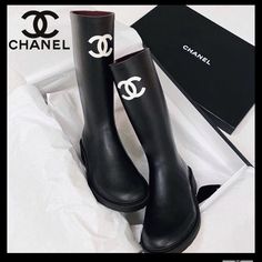 Chanel Rain Boots Brand New In Size 8 Never Been Used. Chanel Rain Boots, Shoes Chanel, Chanel Boots, Black Baby, Boot Brands, Baddie Hairstyles, Cute Simple Outfits, Chanel Shoes, Shoe Lover