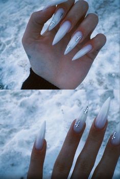 White Stiletto Nails, Sharp Nails, Milky Nails, Goth Nails, Studded Nails, Nails Only, Sparkle Nails