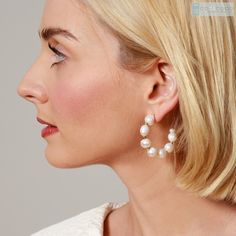 "This cute earrings made of freshwater pearl hoop earrings Measurements: Approximate Length : 1 1/2\" It makes a great everyday earrings. Or, if you are thinking of getting a thoughtful gift for your bridesmaids, this earrings is it! They can wear it during your wedding and also after that. Definitely a bridesmaid gift that will be appreciated and enjoyed for a long long time. **Important: Unless otherwise noted, all of the findings (ear wires, chains, etc.), framed gems, and charms in the jewel White Hoop Earrings With Pearl Chain As Gift, White Hoop Earrings With Pearl Chain For Gift, Dainty White Pearl Hoop Earrings, White Pearl Chain Small Hoop Jewelry, White Hoop Earrings With Pearl Chain, White Small Hoop Pearl Chain Jewelry, White Pearl Minimalist Hoop Earrings, Delicate White Pearl Hoop Earrings, Hypoallergenic Pearl Hoop Earrings