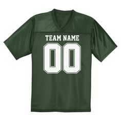 a green football jersey with the number 00 on it and white letters that read team name