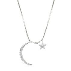 Moon and Star Diamond Necklace White Gold-Meira T-Swag Designer Jewelry Luxury White Moon-shaped Necklace, Star Diamond Necklace, Moon And Star Necklace, Diamond Star Necklace, Necklace White Gold, Star Necklace Silver, Moon And Star, Necklace White, Yellow Gold Pendants