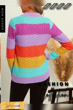 Multicolor Stitch Long Sleeve Pullover Knit Sweater Colorful Patchwork Top For Fall, Multicolor Color Block Top For Fall, Multicolor Sweater For Fall Layering, Colorful Long Sleeve Casual Sweater, Multicolor Fall Sweater For Layering, Multicolor Patchwork Top For Winter, Trendy Multicolor Sweater For Layering, Multicolor Color Block Sweater For Layering, Multicolor Patchwork Sweater For Layering