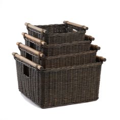 three wicker baskets stacked on top of each other