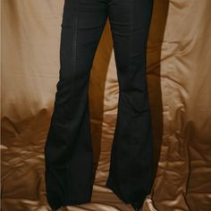 Brand New Black Cotton Flare Jeans, Chic Black Cotton Flare Jeans, Black Stretch Denim Flare Jeans, Black Flare Denim Pants, Stretch Black Cotton Flare Jeans, Black Stretch Cotton Flare Jeans, Black High-waisted Flare Jeans For Night Out, Black High Waist Flare Jeans For Night Out, Black Stretch Flare Jeans In Cotton