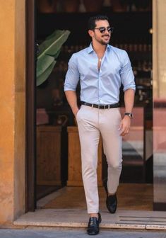 "Men Dress, Casual Pant Shirt, Sky Blue Shirt Beige Pant, Slim Fit Trouser and shirt, Party wear Dress, Gift For Him. Fabric Type = cotton and imported  Collar Style = collared  Length = Normal Color =  white  shirt and green pent Size Type = XS,S,M,L,XL,XXL,XXXL Size Selection ---------------- WE REQUEST OUR BUYERS TO SELECT THEIR SIZE ACCORDING TO SIZE CHART AVAILABLE IN THE PHOTO SECTION. OUR ITEMS ARE MADE ACCORDING TO ABOVE MENTIONED SIZE CHART, SO PLEASE MAKE SURE YOU ARE BUYING A SIZE ACCORDING TO OUR CHART. OUR SIZES ARE NOT STANDARD US / UK or EU, SO PLEASE SELECT IT ACCORDING TO WHAT IS LISTED ABOVE. IF YOU ARE NOT SURE ABOUT YOUR SIZE, PLEASE MESSAGE US THROUGH \"MESSAGE SELLER\". SO CHOOSING THE RIGHT SIZE ACCORDING TO YOUR BODY MEASUREMENTS HELPS ERADICATE ALMOST ALL SIZING IS Men Dress Casual, Blue Shirt Outfit Men, Outfit Hombre Casual, Formals For Men, Sky Blue Shirt, Beige Hose, Formal Dresses For Men, Mens Smart Casual Outfits, Mens Business Casual Outfits