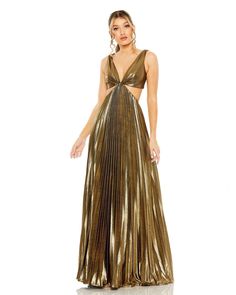 Pleated Metallic Cutout Gown - FINAL SALE Cutout Gown, Stunning Gowns, Side Cuts, Metallic Fabric, Mac Duggal, Cutout Dress, Gold Style, Gold Color, Special Occasion