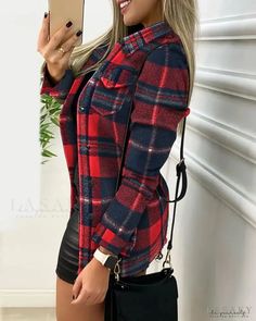 Lasaky - Checked coat with buttoned pocket Checked Coat, Womens Plaid, Olivia Mark, Plaid Shirt, Women's Plaid Shirt, Plaid, Sleeve Length, Women's Top