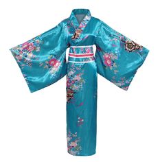 PRICES MAY VARY. 【Material】:Satin polyester, comfortable and soft clothes allow you to relax better This product includes 1*kimono 1*belt 1*bow 【Scenes】:Women's Japanese kimono bathrobe,Make you more beautiful after bathing.It can make you look like the butterfly which is the most beautiful in the flower cluster 【Size】:This product is suitable for women between 59 inches and 66.9 inches in height, and for women with a chest circumference of no more than 42.5 inches. If the size is not suitable, Chinese Pajamas Traditional, Satin Sleepwear With Kimono Sleeves, Blue Kimono For Spring Tea Ceremony, Blue Kimono With Kimono Sleeves For Tea Ceremony, Traditional Geisha, Dragon Kimono, Butterfly Kimono, Kimono Costume, Japanese Kimono Dress