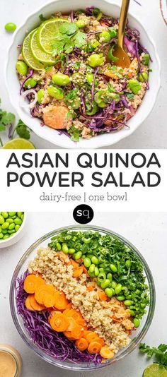 Quinoa Power Salad, Ginger Miso Dressing, Asian Quinoa Salad, Salad Board, Asian Quinoa, Miso Ginger Dressing, Gluten Free Meal Prep, Edamame Salad, Power Salad