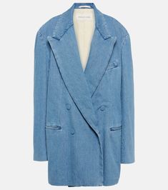 Oversized denim blazer in blue - Dries Van Noten | Mytheresa Denim Blazer, Oversized Blazer, White Blazer, Blazer Fashion, Double Breasted Blazer, Dries Van Noten, Blazers For Women, Outerwear Women, Designing Women