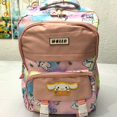 Hello Kitty Cinnamoroll Backpack, Cartoon Anime Pattern Schoolbag, Aesthetic Preppy Travel Bookbag Hello Kitty Rectangular Backpack For Back To School, Cute Hello Kitty Print Bag For Students, Cute Hello Kitty Print Student Bag, Cute Hello Kitty Rectangular Backpack, Pink Hello Kitty Backpack For End Of School Year, End Of School Year Pink Hello Kitty Backpack, End Of School Year Hello Kitty Pink Backpack, Hello Kitty Print Bags For Back To School, Hello Kitty Print School Backpack