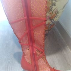 Brand New Ashro Red And Gold Boots Never Worn Size 9 Red Synthetic Lace-up Boots, Red Synthetic Boots, Red Fitted Synthetic Boots, Fitted Red Synthetic Boots, Fitted Red Boots For Summer, Red Leather Boots For Summer, Spring Red Boots With Reinforced Heel, Formal Boots With Red Sole For Spring, Spring Formal Boots With Red Sole