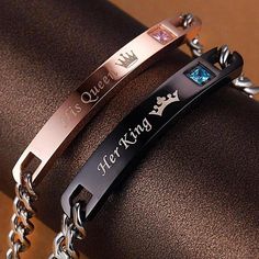 Her King His Queen Set Of Both Jubilee Bracelet In Stainless Steel For Friendship, Black Promise Bracelets For Valentine's Day, Black Stainless Steel Jewelry For Anniversary, Adjustable Engraved Couples Jewelry, Black Stainless Steel Bracelet For Valentine's Day, Black Stainless Steel Jewelry For Best Friend Gift, Black Stainless Steel Bracelets For Valentine's Day, Stainless Steel Bangle Bracelet For Valentine's Day, Valentine's Day Black Stainless Steel Bracelets