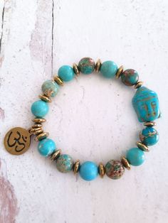 Buddha Bracelets - Magnesite & Ocean Jasper - Summer Indigo Brown Ocean, Blue Buddha, Buddha Bracelets, Buddha Head, Go With The Flow, Hematite Beads, Ocean Jasper, Blue Stone, Blue Brown