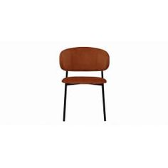 a brown chair with black legs and a wooden seat on the back, against a white background