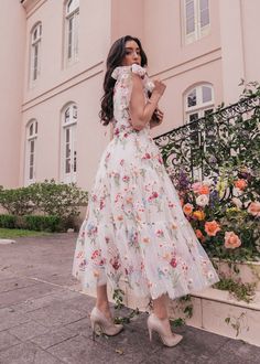 Margaret Midi Dress Shower Dress For Bride, Red Dahlia, Floral Embroidery Dress, Shower Outfits, Bride Floral, Bridal Shower Outfit, Essential Products, Royal Dresses, Garden Dress