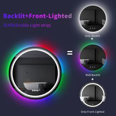 the backlit - frontlighted round light strip is shown in three different colors