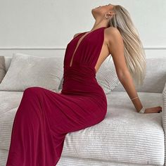 F00266853-103 Red Sleeveless Stretch Backless Dress, Chic Red Halter Neck Backless Dress, Red Stretch Halter Neck Dress, Fitted Red Halter Neck Backless Dress, Red Sleeveless Backless Dress For Prom, Red Elegant Halter Neck Backless Dress, Elegant Red Halter Neck Backless Dress, Red Fitted Chic Backless Dress, Chic Red Fitted Backless Dress