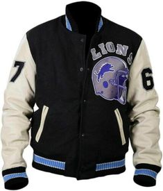 Handmade New Beverly Hills Cop Axel Foley Detroit Lions Vintage Wool Varsity Jacket  Step into the world of Axel Foley with this meticulously crafted Letterman jacket, an exact replica of the one Eddie Murphy wore in the 1984 classic film Beverly Hills Cop. Experience true luxury and craftsmanship with this jacket, made from premium-quality wool and faux leather. The soft wool exterior provides excellent warmth and comfort, while the buttery-smooth leather sleeves add a touch of elegance and sop Drive Jacket, Axel Foley, Leather Sleeve Jacket, Beverly Hills Cop, Varsity Letterman Jackets, Eddie Murphy, Western Jacket, Real Leather Jacket, Letterman Jacket