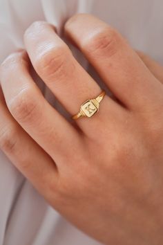 signet initial ring, dainty ring, signet ring Materials: 925 sterling silver 18k gold vermeil Dainty Everyday Initial Ring, Tarnish Resistant, Dainty Everyday Initial Ring Tarnish Resistant, Dainty Everyday Tarnish Resistant Initial Ring, Everyday Open Ring With Initials, Dainty Initial Open Ring Stackable, Dainty Stackable Initial Ring With Open Design, Dainty Stackable Initial Open Ring, Dainty Rings With Initials For Everyday, Dainty Stackable Open Signet Ring