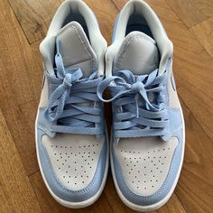 Women's Air Jordan Low Dunks Sneakers, Sky Blue And Grey. Very Lightly Worn. Purchased Last Year From Goat. Wmns Air Jordan 1 Low 'Aluminum' Size Us 8 W Dunks Sneakers, Air Jordan Low, Low Dunks, Wmns Air Jordan 1, Jordan Low, Womens Air Jordans, Blue And Grey, Air Jordan 1 Low, Jordan 1 Low