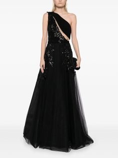 Saiid Kobeisy one-shoulder Beaded Gown - Farfetch Saiid Kobeisy, Bead Embellishment, Gown Black, Wedding Guest Looks, Yoko London, City Dress, Beaded Gown, Summer Beach Wear, Lady Dior