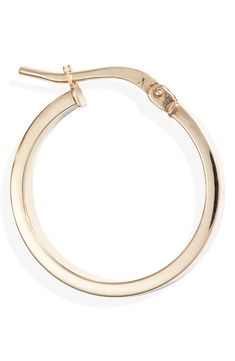 Timeless elegance defines these highly polished hoop earrings handcrafted from luminous 14-karat gold. 3/4" hoop diameter; 1/8" width Snap-post closure 14k gold Made in Italy Small Hoop 14k White Gold Jewelry, 14k White Gold Small Hoop Jewelry, White Gold 14k Small Hoop Jewelry, Minimalist 14k Gold Hoop Earrings With Shiny Finish, Timeless Small Hoop Tarnish Resistant Earrings, Classic 14k Rose Gold Huggie Earrings, Timeless 14k Gold Oval Hoop Earrings, Timeless Small Hoop Earrings With Polished Finish, Timeless Luxury Small Hoop Earrings