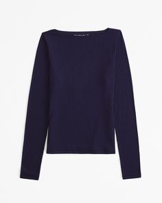 Flattering long-sleeve top in our wide rib fabric and body-skimming silhouette, featuring on-trend slash neckline and all-over ribbed detail. Womens Going Out Tops, Rib Fabric, Navy Purple, Going Out Tops, Ribbed Fabric, Style Board, Women's Tops, American Apparel, Jeans Shop