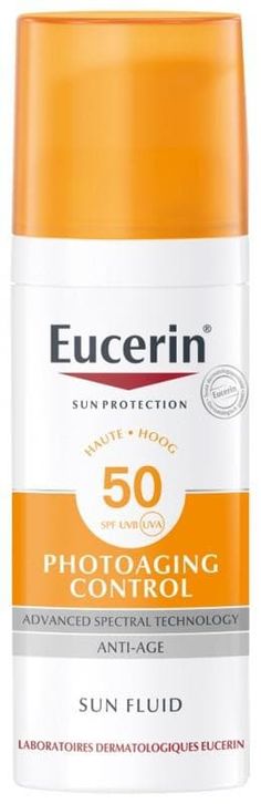 Eucerin Sun Protection Photoaging Control Sun Fluid SPF50 50ml Sun Oil, Facial Sunscreen, Protector Solar, Broad Spectrum Sunscreen, Visible Light, Oil Control, Makeup Base, Gel Cream, Reduce Wrinkles