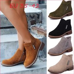 Women Thick Heels Leisure Style Winter Fashion Ankle Boots Simple Zipper Shoes Warm Boots Women, Short Winter Boots, Casual Ankle Boots, Low Heel Boots, Buckled Flats, Chunky Shoes, Warm Boots, Style Winter, Low Heel Shoes