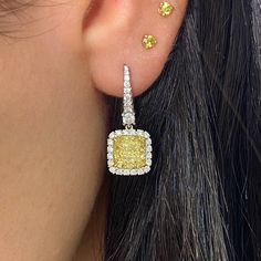 Fancy Yellow Diamond Earrings, Yellow Diamond Jewelry, Cushion Earrings, Yellow Diamond Earring, Fancy Light, Yellow Diamonds, Fancy Yellow Diamond, Radiant Cut Diamond, Cushion Diamond